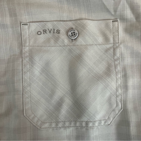 Orvis Classic Collection Shirt Mens Size L Button Up Short Sleeve Cream Plaid - Picture 4 of 7